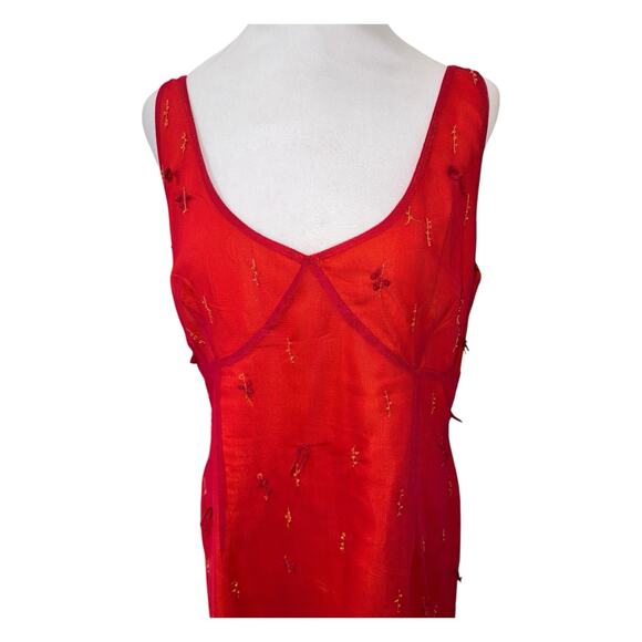 Vintage Express Mesh Overlay Beaded Red Bustier Dress Plunge Neck 90s Y2k 14 - Picture 5 of 10